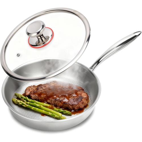 9.45 Inch Titanium Pan,99.6% Titanium Frying Pan for Cooking Healthy Non-Toxic Cookware with Lid Plateful Pan for Even Heating, Induction Compatible, Oven & Broiler Safe