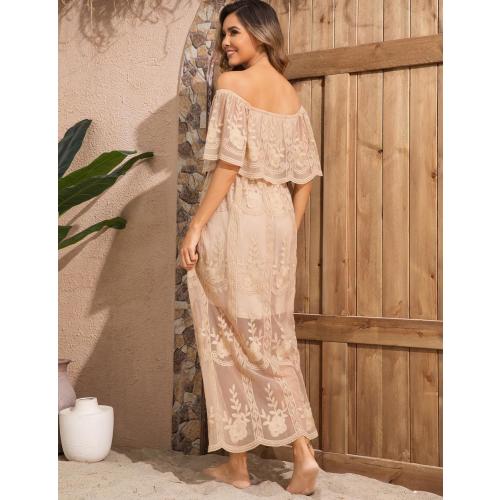 Size M Women's Casual Off Shoulder Lace Maxi Dress Boho White Bridesmaid Wedding Evening Party Dresses