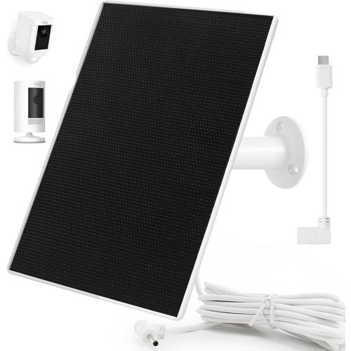 Ring Camera Solar Panel Charger, Compatible with Ri ng Stick Up Cam, Ri ng Stick Up Cam Pro, Ri ng Spotlight Cam Plus/Pro, TypeC and Ring Barrel DC Plug, 6W5V (1Pack)