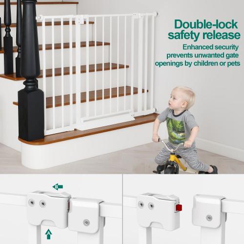 Miumoon 29.7-46 Baby Gate for Stairs with Banister Adapter Y-Spindle Rods, 30.5 Tall, Easy-Install Pressure Mounted Baby Gate for Doorways, Auto-Close Dog Gate Indoor for Child and Pets