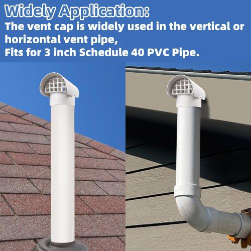 Radon Vent Cap for 3 Schedule 40, 3 inch PVC Vent Cap for Radon Fan Pipe/Flue Pipe/Roof Pipe, Radon Vent Cover Exhaust Vent Cap, Stop Rain Snow Leaves, Protect Radon Fan Motor&PVC Pipe