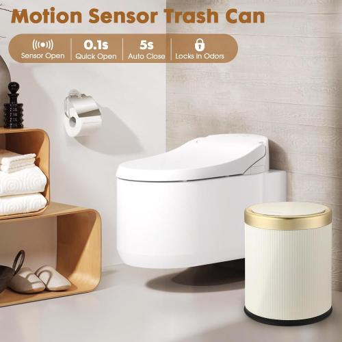 Automatic Motion Sensor Bathroom Trash Can with Lid, 2.8 Gallon Touchless Trash Garbage Bin Small Mini Trash Cans Trashcan -White