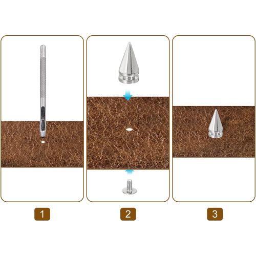uxcell 16Pcs Cone Spike Stud Rivet, 10x20mm Screw Back Tree Studs and Spikes for Leather Craft, Clothing, Shoes, Belts, Bags (White)