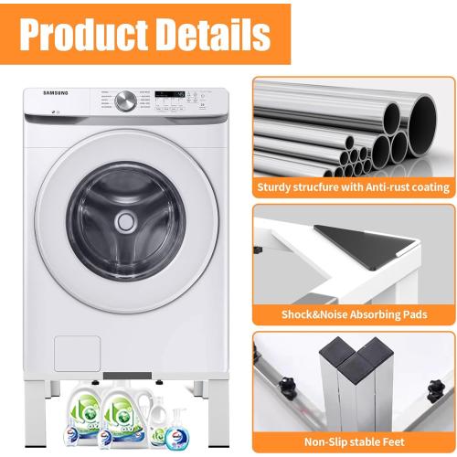 Heavy-Duty All Steel Universal Laundry Pedestal 12 Height , Full size Washing Machine Stand Adjustable Dryer Stand , Suitable for all Washer and Dryer Pedestal（White）