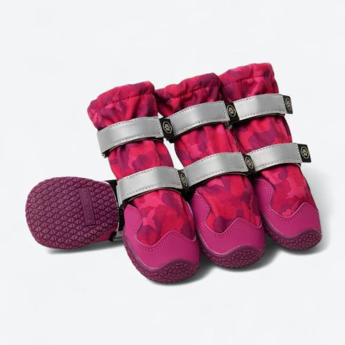 Spark Paws Dog Rainboots, Waterproof Dog Shoes for Medium to Large Dogs, Non Slip, Dog Booties and Paw Protectors - 4PCS Doggie Hiking Boots with Reflective Straps - Pink Camo, Size 1