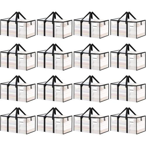 16 Pack Extra Large Heavy Duty Moving Bags, Clear Storage Bins with Lids, Reinforced Handles & Heavy-Duty Zippers Moving Boxes Storage Bags Totes for Clothes Packing, Dorms, College Supplies, Clear