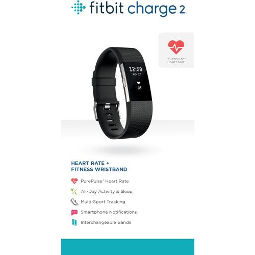 Size Large Black Fitbit Charge 2 Heart Rate   Fitness Wristband, Black, Large (US Version), 1 Count