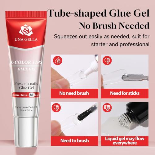UNA GELLA UV Gel Nail Glue 20ml for Nails Tips, Super Strong Solid Glue Gel U V/LED Lamp Curing Required for Fake Acrylic Nail Tips, Press On Nails Art Extension