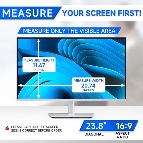 [2-Pack] Privacy Screen For Computer Monitor, 23.8-Inch 16:9 Aspect Ratio; Anti Spy/Bule Light/Glare And Eye Protection, 2 Install Ways Removable For Office, Airport, Cafe And Other Public Area; Diagonal 23.8 Inches, Width 20.74 Inches, Height 11.67 Inches