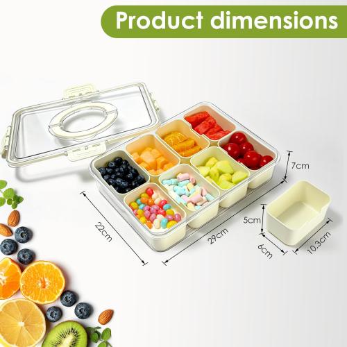HRXFOZ Divided Serving Tray with Lid and Handle, 8 Compartment Snack Box, Portable Snack Platter for Fruits, Veggies, Nuts, Party Entertaining, Picnic (1 PCS)