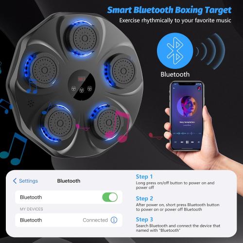Color Black and Gold Music Boxing Machine, Interactive Punching Trainer with Boxing Gloves, Large Size Wall Mounted Electronic Boxing Target for Adults Kids, 9 Modes & 9 Speeds