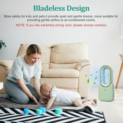 CONBOLA Desk Fan, 11.8 Inch Bladeless Fan Small Table Fan Air Cooler, Portable Rechargeable Breeze Quiet Fan with Touch Control 5-Colors Decorative LED Light for Office Bedroom（Green）