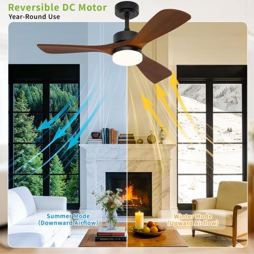 42 Inch Ceiling Fans with Lights and Remote Control, Walnut Ceiling Fan with Light for Bedroom, Living Room, Covered Outdoor, 6 Speeds Reversible Noiseless DC Motor, 3CCT, Dimmable LED Light