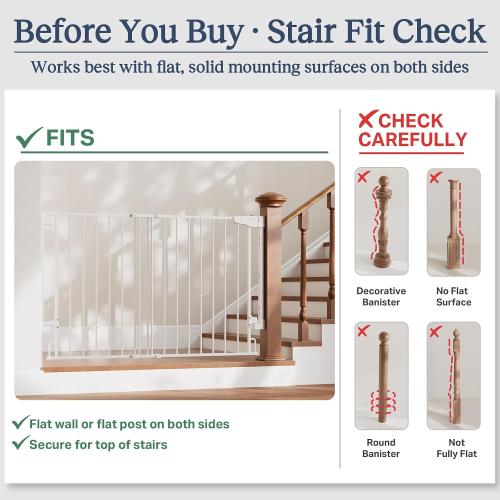 Cumbor Expandable 31.6-48 Baby Gate for Stairs, Hardware Mounted, 2-in-1 No Bottom Bar Dog Gate Indoor, Auto Close Pet Gate for Doorways with Large Walk Thru Door, Child-Proof Gate for Kids (White)