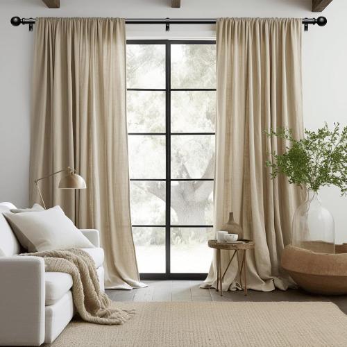 Curtain Rods 36-91 Inch, Black 1 Inch Adjustable Heavy Duty Curtain Rods for Windows, Decorative Modern Window Treatment Rod, Telescopic Splicing Metal Drapery Pole, Easy Installation
