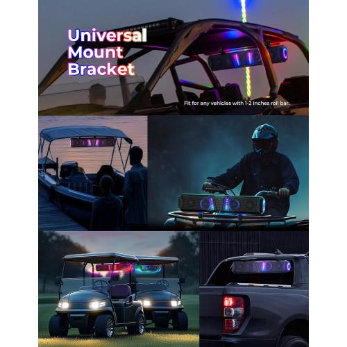 KEMIMOTO Midnight 60 26-inch UTV Sound Bar Waterproof IP66, 65Hz Deep Bass, APP Control Multicolor Lights, Metal-Built Soundbar Bluetooth for ATV Golf Cart Marine Boat fits 1-2 Roll Bar