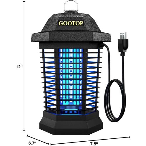 Black Zap T6 Pro GOOTOP Bug Zapper Outdoor, Mosquito Zapper, 3 Prong Plug in Electric Fly Zapper, Mosquito Killer, Fly Traps, Flying Insects Zapper Indoor Outdoor 90-130V, 4200V, ABS Plastic Outer (Black)