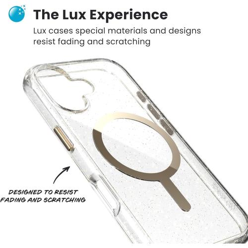 Speck Presidio LUX for iPhone 17 Case, MagSafe-Compatible, Slim Protective Case, Glitter/Gold Metallic