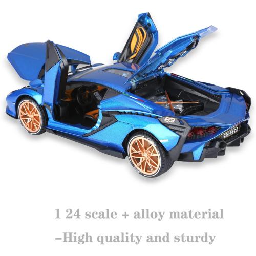 SASBSC Lamb Toy Cars for Kids Sian Model Car Fp37 Diecast Metal Cars with Light and Sound Pull Back Car Toys for 3  Year Old Boys (Blue-1 24)