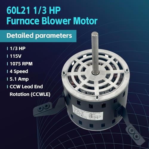 60L21 Blower Motor, 1/3 HP Furnace Blower Motor, 4-Speed, 115V, 1075 RPM Compatible with Lennox Armstrong & Ducane Gas Furnace Replace # 60L21, 60L2101