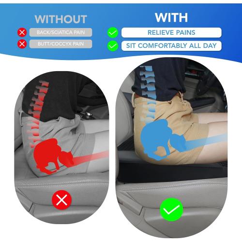 Car Seat Cushion, Comfortable Memory Foam Seat Pillow for Driving, Sciatica-Back Pain Relief, Cushion for Car-Truck, Office, Wheelchair - Black