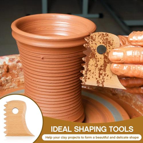 Amylove 7 Pcs Pottery Tools Pottery Foot Shaper Trimming Tools Profile Rib Bundle Foot Shaper for Ceramics for Carving Clay Molds Clay Texture Ribs Ceramics, Beech Wood (Wood Color)