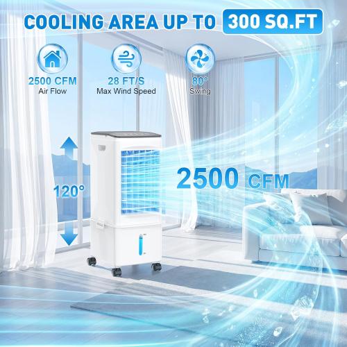 Portable Air Conditioners, 2.5 Gal Evaporative Cooling Fans that Blow Cold Air, 3 Speed Portable AC Unit, Quiet Swamp Cooler w/Timer & Remote, Windowless Air Conditioner for Bedroom Office Garage