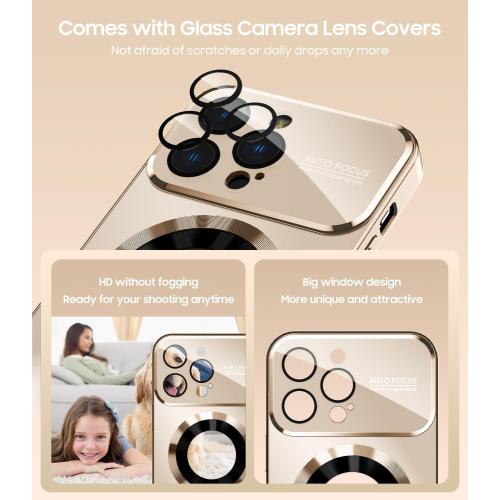 Magnetic for iPhone 14 Pro Max Case, Compatible with MagSafe, Built-in Camera Lens Protector, Logo View, Military Grade Drop Proof Phone Case Cover, Desert Titanium