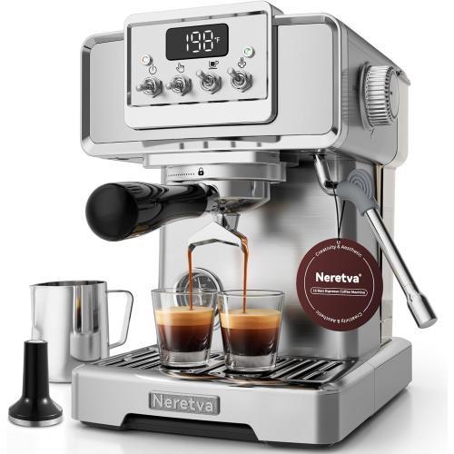Neretva Espresso Coffee Machine with Pressure Gauge, 15Bar Instant Heating Espresso Machine Beginner-Friendly Espresso Maker  for Home Barista, Latte Machine, Cappuccino Machine color Green