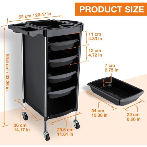 Noverlife Hair Salon Storage Tool Cart, 6-Layer Salon Cart with Wheels, Space Saving Barber Station Trolley, Rolling Carts for Hair Stylist Barber Storage Trolly for Hairdressing Beauty SPA Tattoo