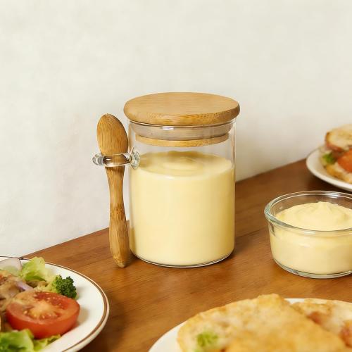 7.6 oz Airtight Mini Glass Jars with Bamboo Lids and Bamboo Spoons, Spice Jars Small Food Storage Containers for Kitchen, Bathroom, Home Decor Set of 8