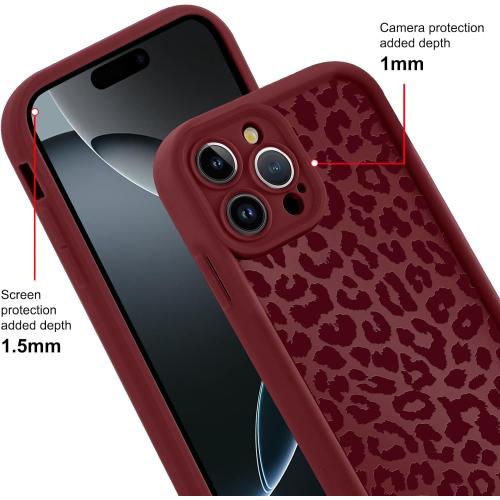 Cute Cheetah Print Phone Case for iPhone 16 Pro Max Case 6.9, Aesthetic Burgundy Wine Red Leopard Pattern Design Cover Shockproof Soft TPU Full Camera Lens Protective Funda for Women Girls