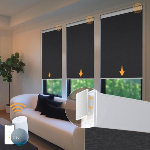 Motorized Blinds No Drill Automatic Cordless Roller Shades for Windows - Electric Smart Blinds with Remote Control (Black, 31 x 72)