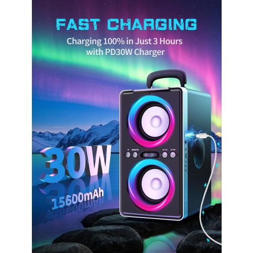 YIER Bluetooth Speaker, 200W Peak Loud Stereo with Big Bass, 20H Playtime, TWS, Fast Charging, Portable Handle, Wireless Large Boombox Bocina with LED Light for Party Outdoor Backyard Camping