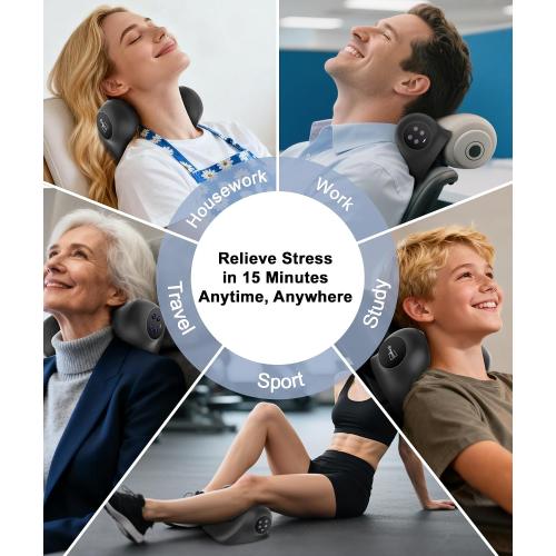 Neck Massager with Heat, Red Light & Vibration Adjustable, Heated Neck Stretcher with 3 Modes, Rechargeable Cervical Traction Device for Pain Relief & Muscle Relaxation, Gift for Women Men