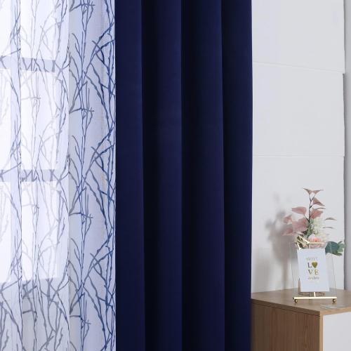 Mix and Match Curtains - 2 Pieces Branch Print Sheer Curtains and 2 Pieces Blackout Curtains for Bedroom Living Room Grommet Window Drapes,