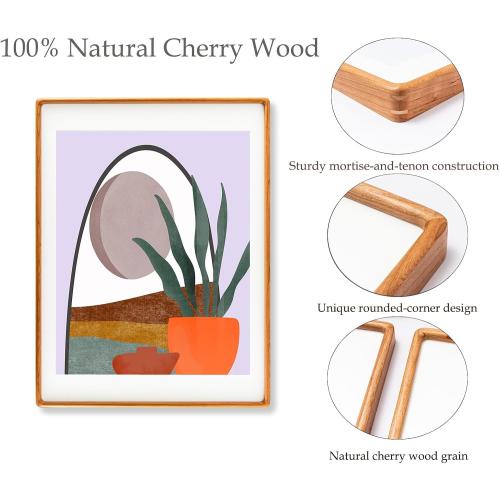 Recuerdos 18x24 Picture Frame, Natural Cherry Wood Poster Frame, Display Pictures 16x20 with Mat or 18 x 24 Without Mat for Horizontal or Vertical Wall Mounting, Large Home Decor Photo Frame
