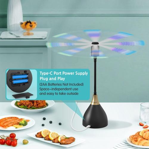 Fly Fans for Tables, Practical Fly Repellent Fan with Soft Blades, USB or Batteries Powered, Soundless and Portable Keeps Your Food Clean(4 Pack)