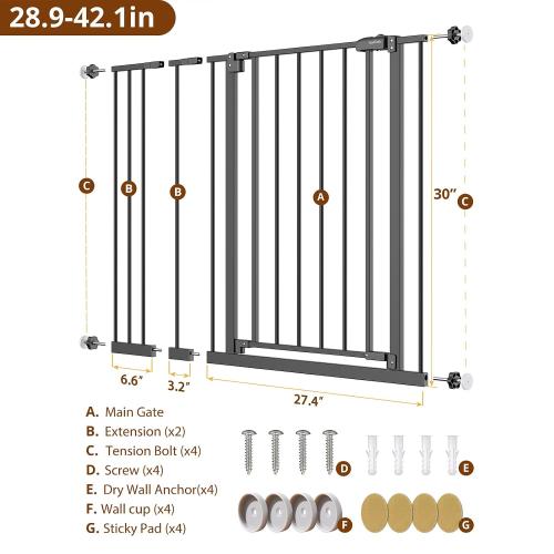 InnoTruth Baby Gate for Stairs 28.9-42.1 Wide, 30 Tall Easy Step Walk Through Expandable Dual Lock Dog Gates for The House，Pressure Mounted Easy Install Pet Gate for Doorways, Black