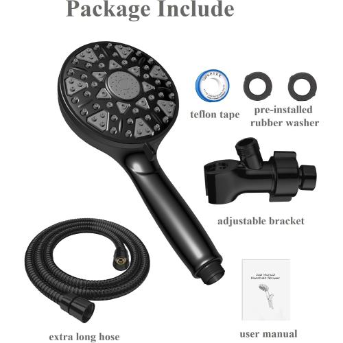 High Pressure Shower head with Handheld 7 Modes, Built-in Power Wash to Clear Tub. Tile & Pets, 5” High Flow Hand Held Hydro Rain Showerhead with Stainless Steel Hose and Adjustable Bracket-Matt Black