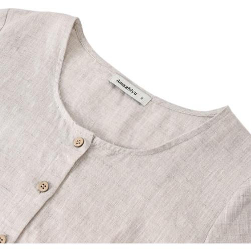 SIZE M...Womens 100% Linen Short Sleeve Blouse Square Neck Button Down Crop Tops