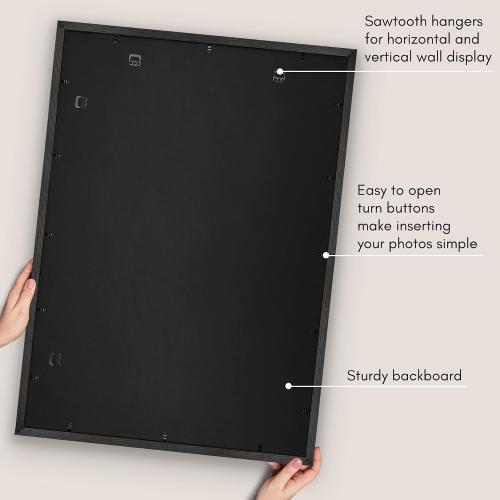 3pk 28x40 Poster Frame with Polished Plexiglass - Use as 24x36 Frame with Mat or Display 28x40 Photo Without Mat - Hudson Collection - Wide Picture Frames for Wall Display - Black