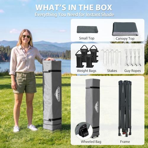 ‼️could have missing items and stains‼️EAGLE PEAK 13x13 Pop Up Canopy Tent, Auto Extended Eaves, Light Gray | Easy Setup, Heavy Duty Outdoor Canopy Tent, Pop Up Gazebo for Backyard, Patio, Camping & Parties, Wheeled Carry Bag, UPF 50