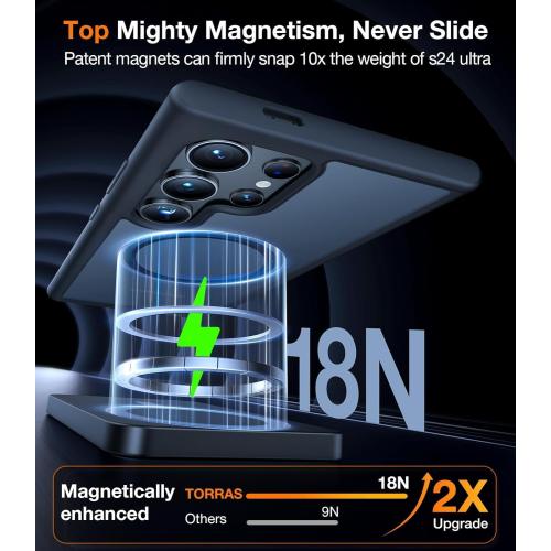 TORRAS Magnetic Shockproof for Samsung Galaxy S23 Ultra Case, Fit for MagSafe, 4X Military Grade Protection, Translucent Slim Case for Samsung S23 Ultra Case Anti-Fingerprint Anti-Scratch, Black