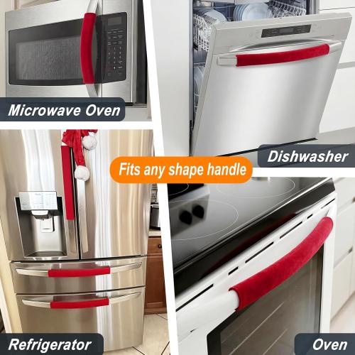 5 PCS Refrigerator Door Handle Covers, Velvet Christmas Red Decors Keep Appliance Clean for Fridge Microwave Stove Bathroom Keep Off Stains Dust Fingerprint Prevent Spread (Red)