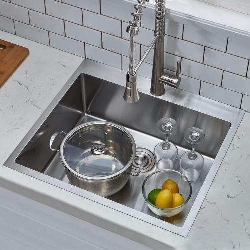 SHACO 25x22 Inch Drop In Kitchen Sink, Top Mount 16 Gauge 304 Stainless Steel 8 Inch Deep Drop In RV Laundry Utility Sink, Brushed Nickel Single Bowl Sink Topmount Overmount Sinks with Drain