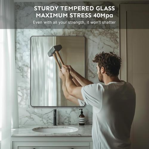 Kosmonia 20x16 Bathroom Vanity Mirror for Wall, Aluminum Framed, Farmhouse Rectangle, Anti-Rust, HD Reflection Anti-Desilvering, Distortion Free, Tempered and Shatter-Proof Wall Mounted Mirror, Black