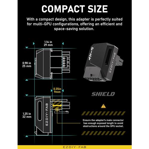 EZDIY-FAB PCIe 5.1 Adapter - 600W 12 4pin,16pin 12VHPWR GPU Power Connector,12V-2x6 GPU Adapter,90 Degree Right Angle - Compatible with RTX 3090Ti, 4070Ti, 4080, 4090 GPU - RVS Type, Black, 1 Pack