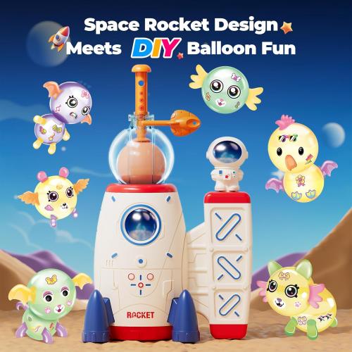 PINSHILE DIY Space Magic Balloon Craft Kit, Sticker Decorated Balloons Toy for Kids, Rocket Air Pump Fun with Balloon Monster Pals, DIY Creative Activity, Birthday Gifts for Girls Boys Ages 3