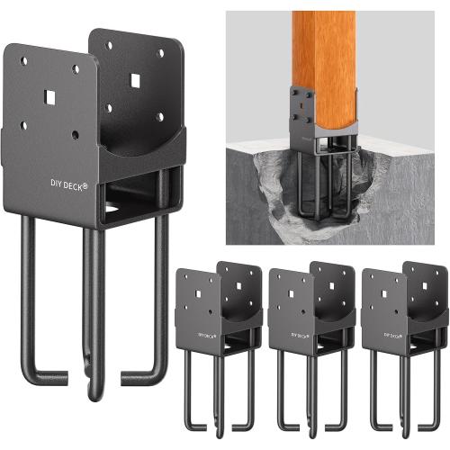 Heavy Duty Stainless Steels U-Shape Wet Concrete Fence Wood Post Holder 4x4 (Actual 3.5 x3.5) Base Anchor Bracket Metal Hardware with Air Flow Channel for Terrace, Fences, Gazebo, 4Pack